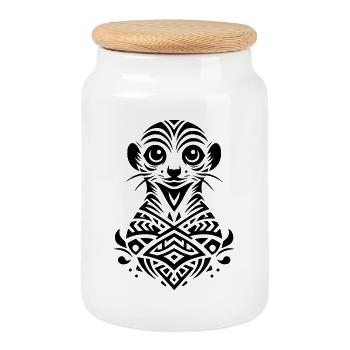 Suricate tribal - Boîte à biscuits avec couvercle en bois - blanc - Devant