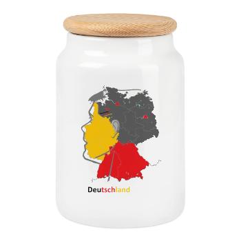 Kreative Deutschlandkarte Collage - Keksdose mit Holzdeckel - Weiß - Vorne