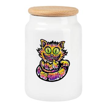 Chat sauvage - Boîte à biscuits avec couvercle en bois - blanc - Devant