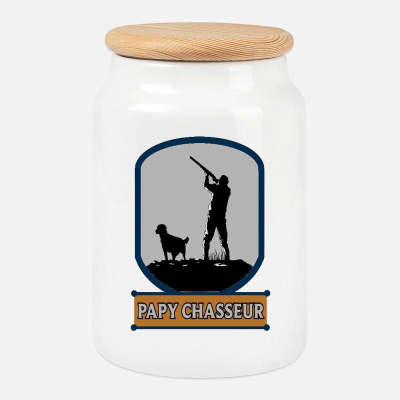 Papy chasseur - Boîte à biscuits avec couvercle en bois - blanc