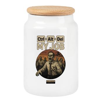 Ctrl+Alt+Del My Job - Cookie Jar with Wooden Lid - white - Front