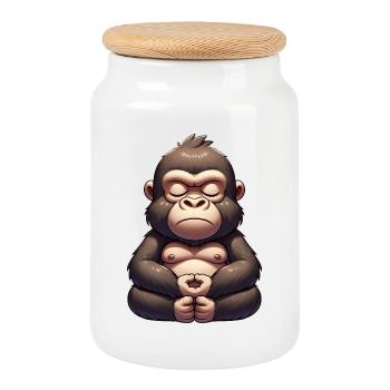 Süßer Gorilla Yoga Meditation Innere Ruhe Cartoon - Keksdose mit Holzdeckel - Weiß - Vorne