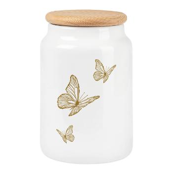 Golden Butterflies - Light & Midsummer Magic - Cookie Jar with Wooden Lid - white - Front