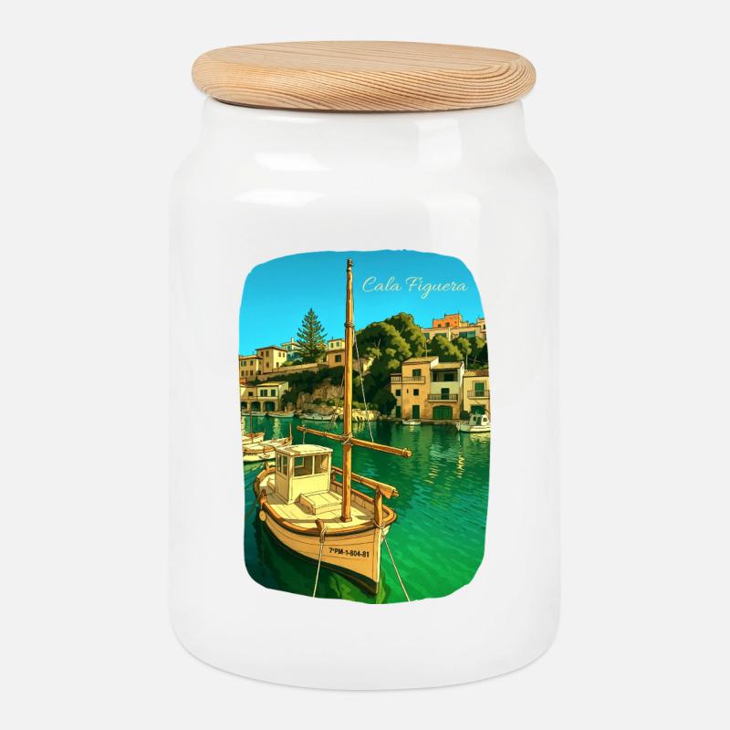 Cala Figuera - Majorca - Cookie Jar with Wooden Lid - white