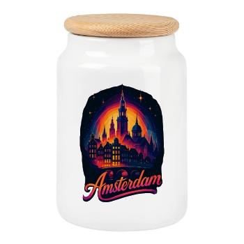 Amsterdam Capitale Pays-Bas Pays-Bas Cadeau - Boîte à biscuits avec couvercle en bois - blanc - Devant