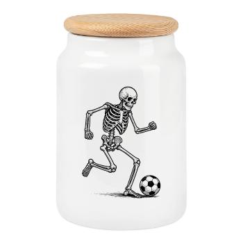 Skeleton Soccer Player - Cookie Jar with Wooden Lid - white - Front