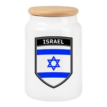 Israel Coat of Arms Star of David Jewish Flag Shield - Cookie Jar with Wooden Lid - white - Front