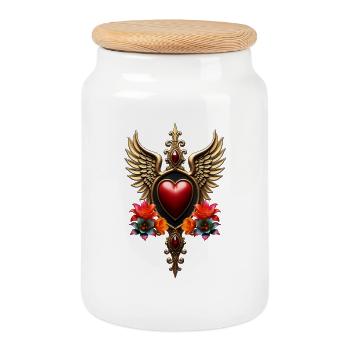 The spirit of the wonderful vintage style. - Cookie Jar with Wooden Lid - white - Front