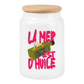 Mer calme, pop art méditerranéen dicton français - Boîte à biscuits avec couvercle en bois - blanc - Devant