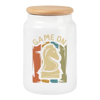 Game On Chess Design – Retro Springer - Cookie Jar with Wooden Lid - white - Front