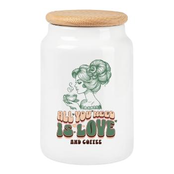 Love & Coffee – Retro Frau Clipart - Keksdose mit Holzdeckel - Weiß - Vorne