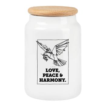 Love, Peace and Harmony - Cookie Jar with Wooden Lid - white - Front