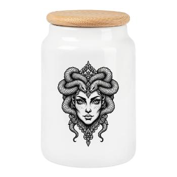 Medusa - Cookie Jar with Wooden Lid - white - Front