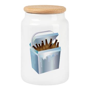 Kühlbox voller Bierflaschen – Sommer & Party Motiv - Keksdose mit Holzdeckel - Weiß - Vorne