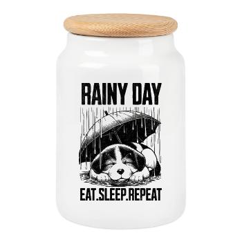 T-shirt unisexe pour chien de jour de pluie – Eat Sleep Repeat Re - Boîte à biscuits avec couvercle en bois - blanc - Devant