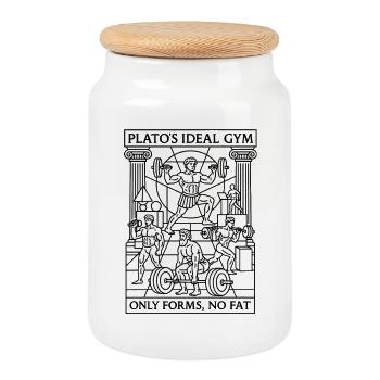 Platons ideales Fitnessstudio Nur Formen kein Fett - Keksdose mit Holzdeckel - Weiß - Vorne
