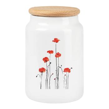 Illustration de coquelicots abstraits - Boîte à biscuits avec couvercle en bois - blanc - Devant