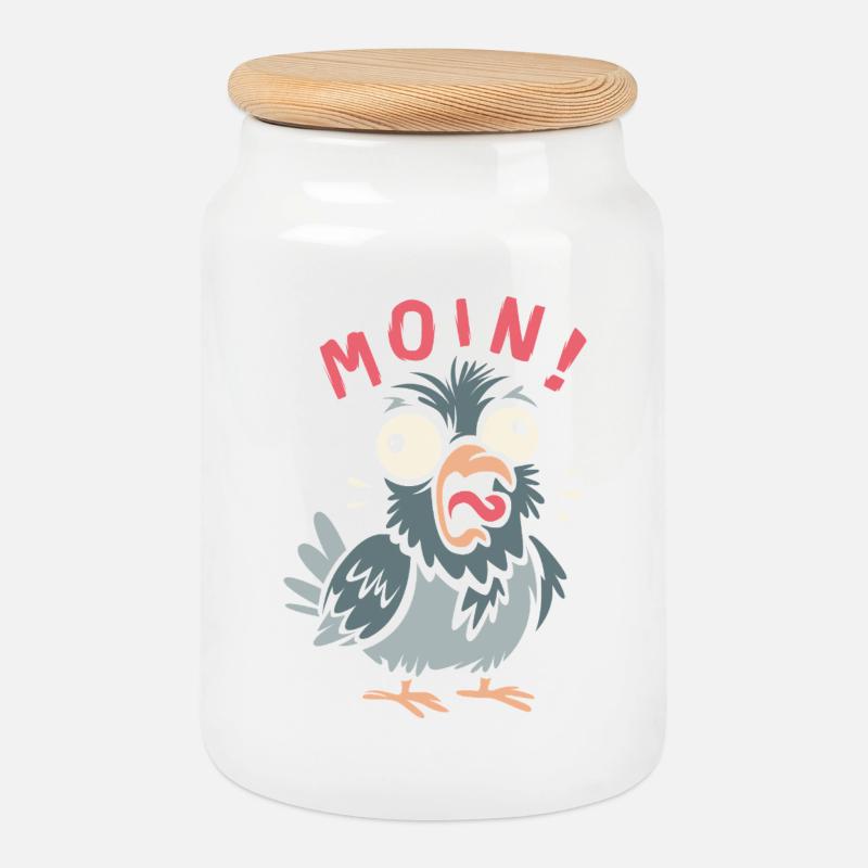 MOIN! Lustige Taube Comic Design Shirt - Keksdose mit Holzdeckel - Weiß