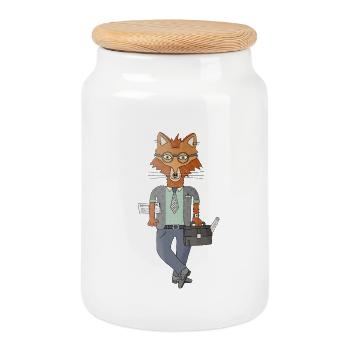 Fuchs im Anzug Business mit Stil und Humor - Keksdose mit Holzdeckel - Weiß - Vorne