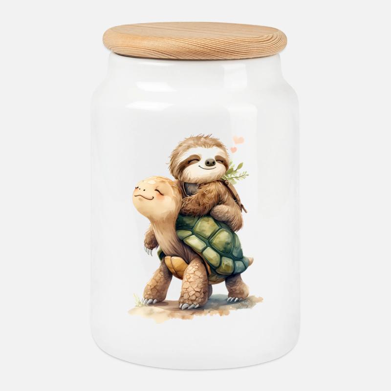 Faultier und Schildkröte im Urlaub 2 🦥🐢 - Keksdose mit Holzdeckel - Weiß