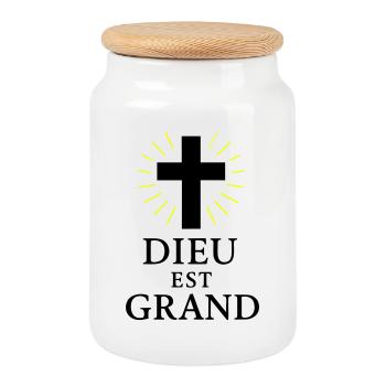 DIEU EST GRAND - Boîte à biscuits avec couvercle en bois - blanc - Devant