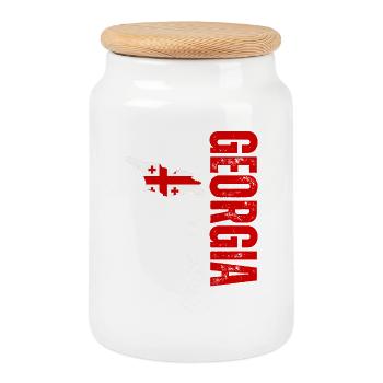Fabriqué en Géorgie, design vertical - Boîte à biscuits avec couvercle en bois - blanc - Devant