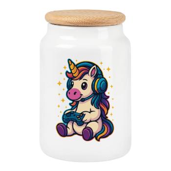 Licorne de jeu - Boîte à biscuits avec couvercle en bois - blanc - Devant