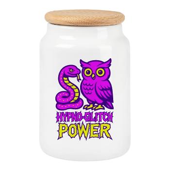 Hypno Glitch Power Owl - Boîte à biscuits avec couvercle en bois - blanc - Devant