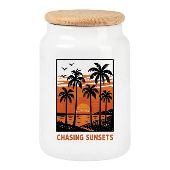 À la poursuite du coucher de soleil – Lifestyle Design Sonnenuntergang - Boîte à biscuits avec couvercle en bois - blanc - Devant
