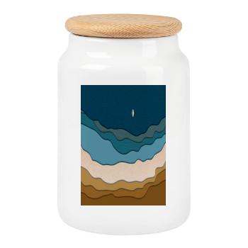 Abstraktes Strand-Design - Surfboard im Ozean - Keksdose mit Holzdeckel - Weiß - Vorne