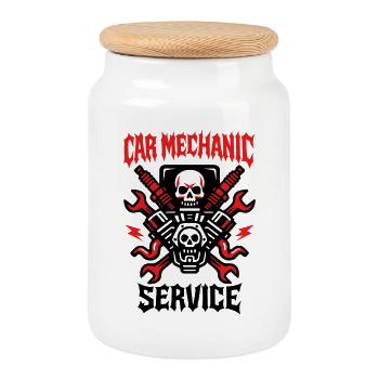 Car Mechanic Service - Cookie Jar with Wooden Lid - white - Front