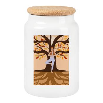 Yoga Lifestyle – Posture de l’Arbre, équilibre - Boîte à biscuits avec couvercle en bois - blanc - Devant