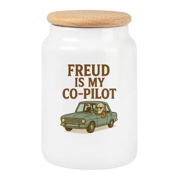 Freud est mon copilote - Boîte à biscuits avec couvercle en bois - blanc - Devant