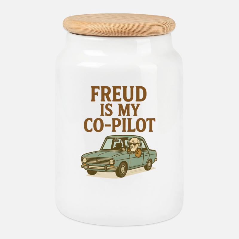 Freud ist mein Co-Pilot - Keksdose mit Holzdeckel - Weiß