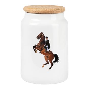 Cavalier élégant sur cheval cabré - Boîte à biscuits avec couvercle en bois - blanc - Devant