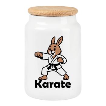 Karate Rabbit - Cookie Jar with Wooden Lid - white - Front