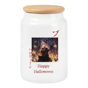 Halloween Gothic Demon Girl - Cookie Jar with Wooden Lid - white - Front