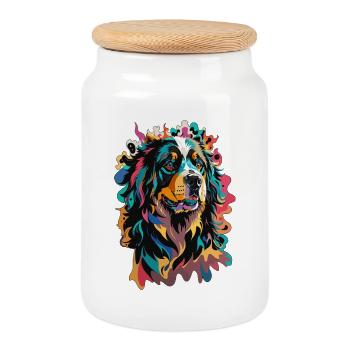 Chien Bouvier Bernois Design Coloré Passion Animal - Boîte à biscuits avec couvercle en bois - blanc - Devant