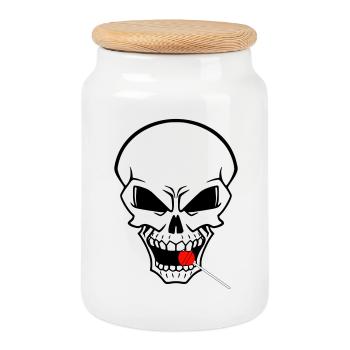 Rebel Skull with Red Lollipop - Cookie Jar with Wooden Lid - white - Front