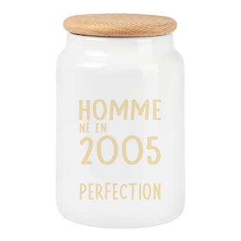 20 Year Anniversary - Born in October 2005 - Cookie Jar with Wooden Lid - white - Front