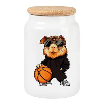Guinea Pig Basketball - Cookie Jar with Wooden Lid - white - Front