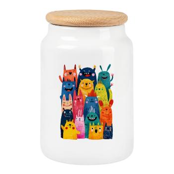 Créatures Fantaisistes Colorées pour Enfants - Boîte à biscuits avec couvercle en bois - blanc - Devant
