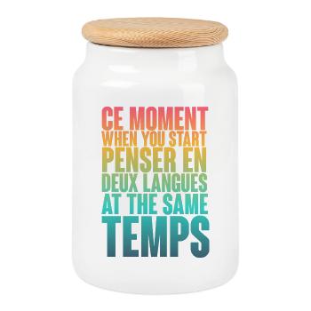 COOL SAYING FOR MULTILINGUALS, INTERNATIONAL - Cookie Jar with Wooden Lid - white - Front