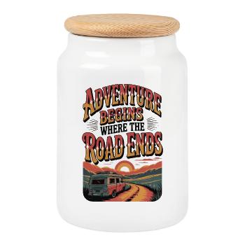 L'aventure commence là où la route se termine - Boîte à biscuits avec couvercle en bois - blanc - Devant