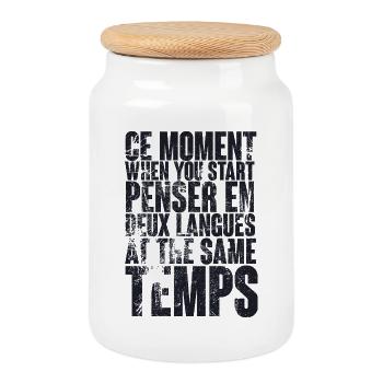 CITATION COOL POUR LES MULTILINGUES, bilingues - Boîte à biscuits avec couvercle en bois - blanc - Devant
