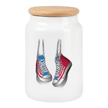 Sneakers and shoe laces - Cookie Jar with Wooden Lid - white - Front