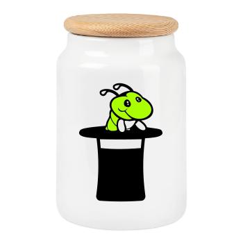 Chenille Chapeau Haut de Forme Magicien Sorcier Tour de Magie Mignon - Boîte à biscuits avec couvercle en bois - blanc - Devant