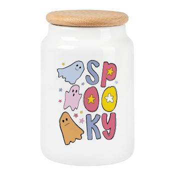 Spooky Halloween Geist - Keksdose mit Holzdeckel - Weiß - Vorne