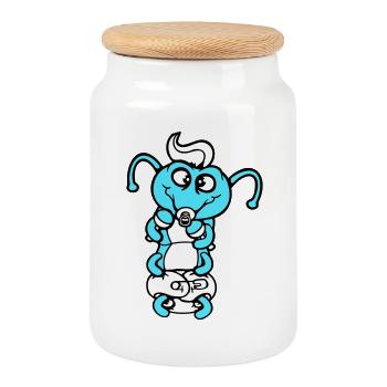Hochet bébé chenille couche tétine enfant né - Boîte à biscuits avec couvercle en bois - blanc - Devant