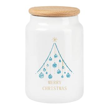 Merry Christmas - Weihnachtsbaum-Design. - Keksdose mit Holzdeckel - Weiß - Vorne